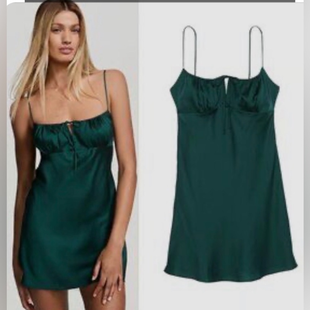 PINK Victoria's Secret Dark Green Chemise NWT